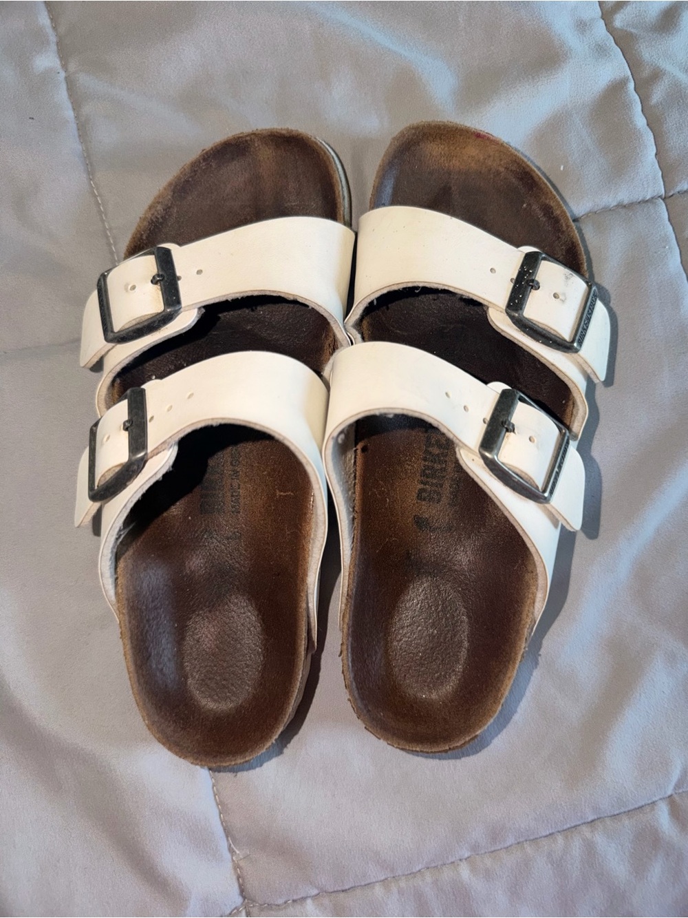 Birkenstock White Double Strap Slide Sandals